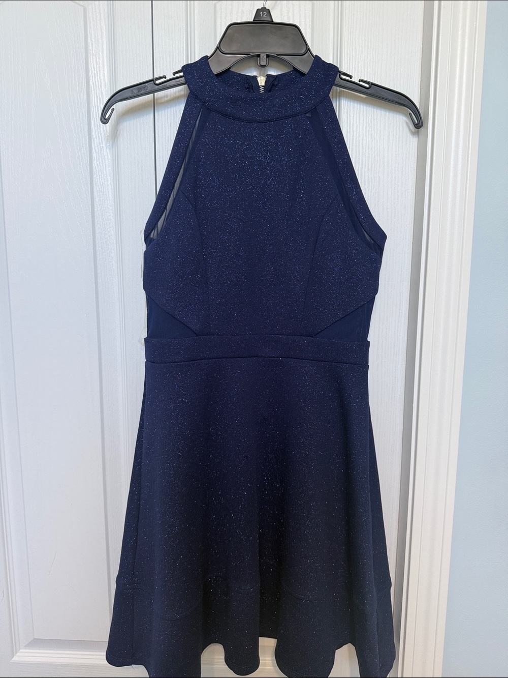 Emerald Sundae Navy Blue Sparkle Halter Fit & Flare Dress